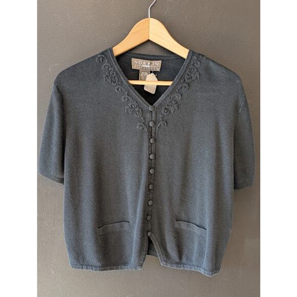Vintage Norton Black Knit Short Sleeve Top - Picture 1 of 3